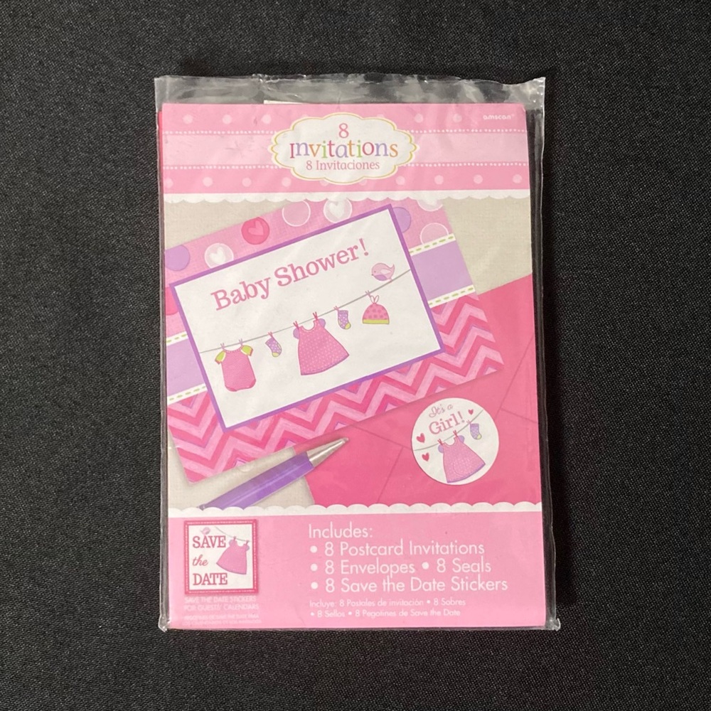 ⭐️ 8 Pink Baby Girl Baby Shower Invitations And Envelopes